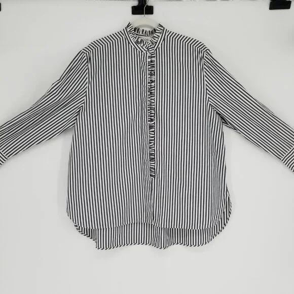 COS Button Down Oversized Long-Sleeve Striped Shirt w/ ruffle Sz.12 - Cotton - Picture 8 of 12